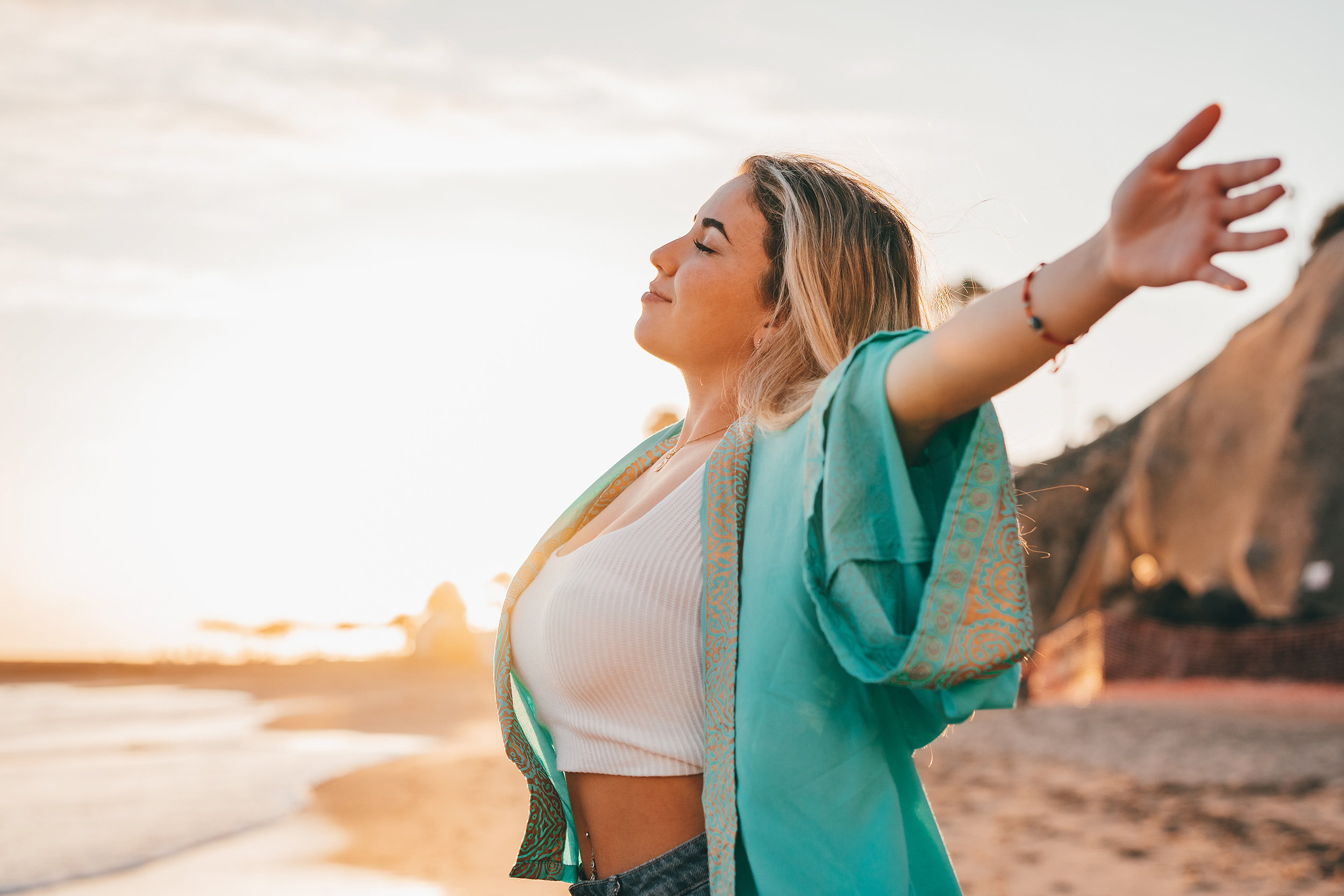 Frau, die sich wohlfühlt